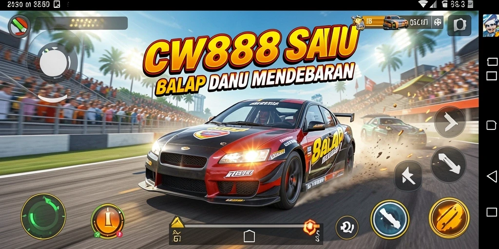 Screenshot gameplay yang menampilkan balapan seru di CW8888.
