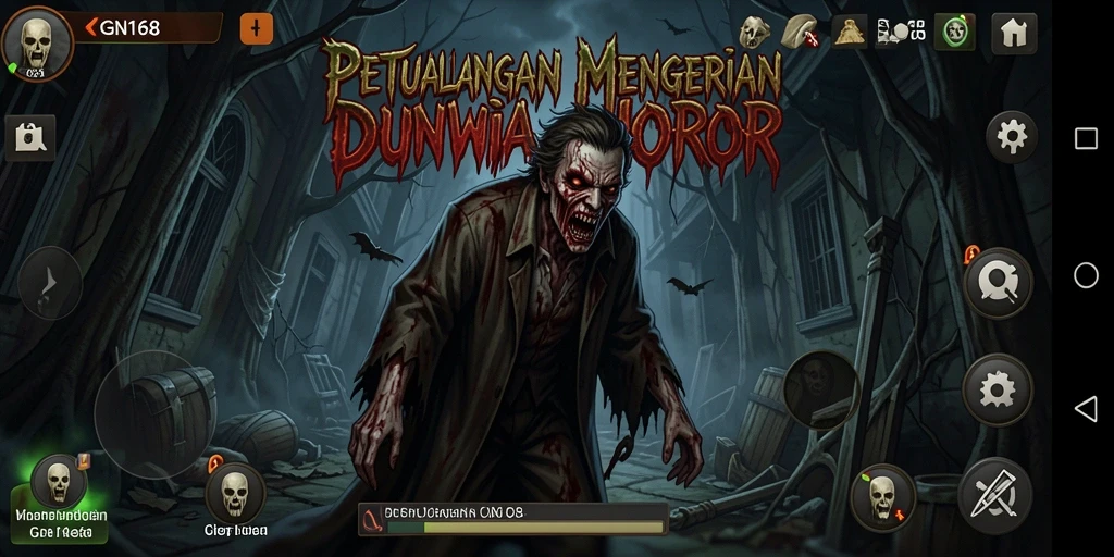 Tangkapan layar gameplay GN168 menampilkan suasana horor yang mendebarkan.