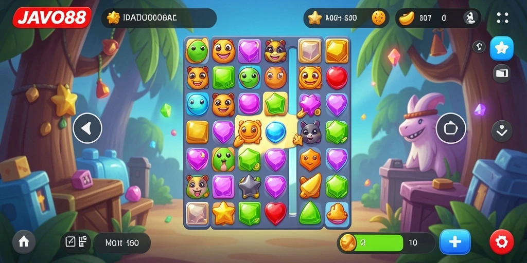 Tampilan screenshot utama JAVO88 yang menampilkan gameplay Match-3 yang seru.