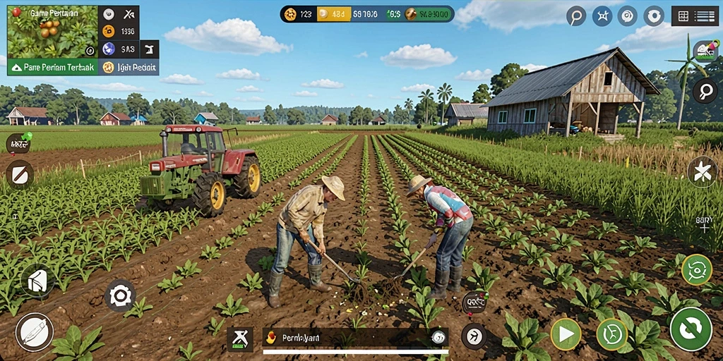 Tampilan gameplay KAKRP yang menarik dengan aktivitas bertani.