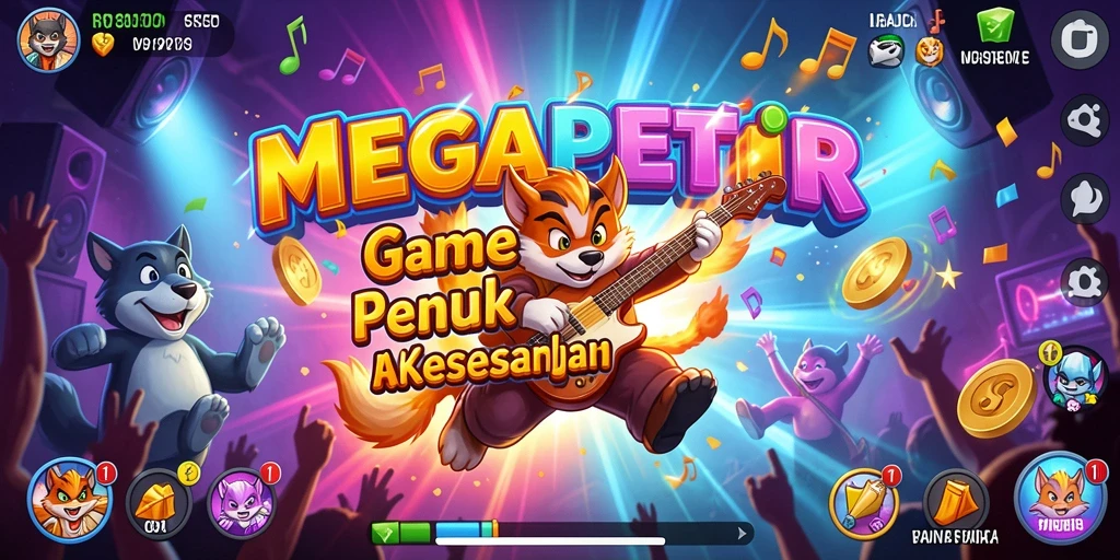 Tampilan gameplay seru dalam MEGAPETIR dengan berbagai musik.