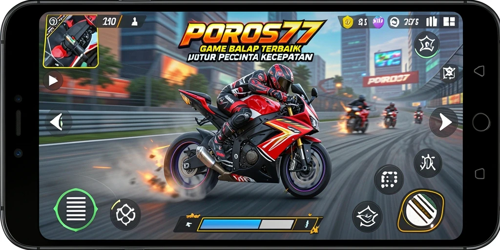 Tampilan menarik dari gameplay balapan motor yang mendebarkan.
