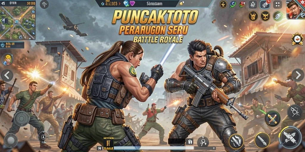 Screenshot gameplay seru dari PUNCAKTOTO dalam pertempuran Battle Royale.