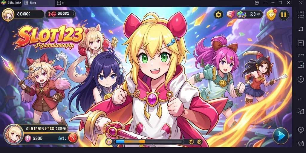 Screenshot SLOT123 menampilkan gameplay menarik dengan karakter anime yang ikonik.