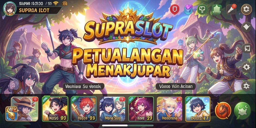 Tampilan gameplay SUPRASLOT yang penuh warna dan dinamis.