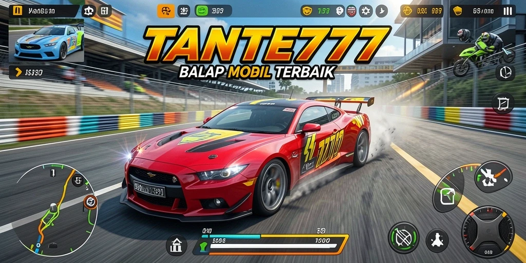 Screenshot gameplay TANTE777 dengan aksi balap yang intens.